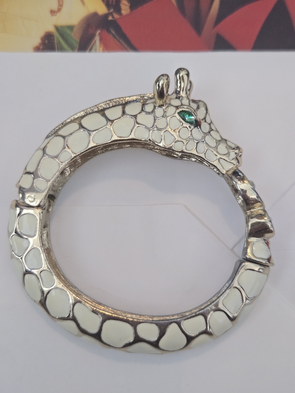 Banana Republic Enamel Giraffe Clamper Bangle Bracelet — Emerald Green Eye
